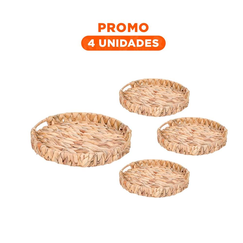 Pack4 Recipiente tejida circular con asas Grass 32x4cm color mostaza Y+Regalo Sticker