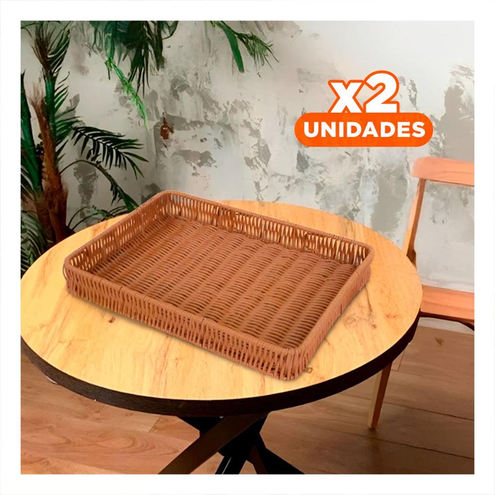 Pack2 Contenedor Rectangular de Plastico Tejido 30x20x4cm Resistente a Humedad Y+Papel Regalo