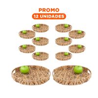 Pack12 Canasto tejida circular con asas Grass 36x5cm mostaza para organizar Y+Regalo Sticker