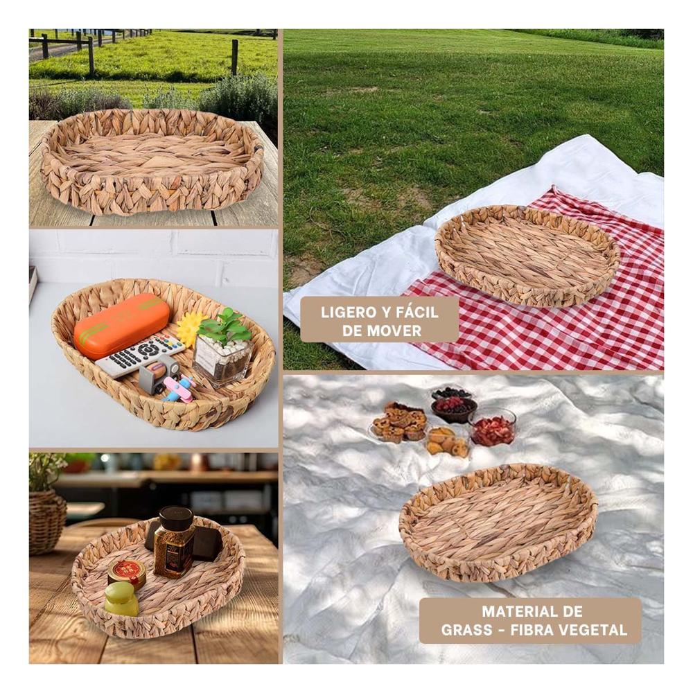 Bandeja Decorativa Ovalada Grass 32x24x4.5cm Para Casa Mostaza