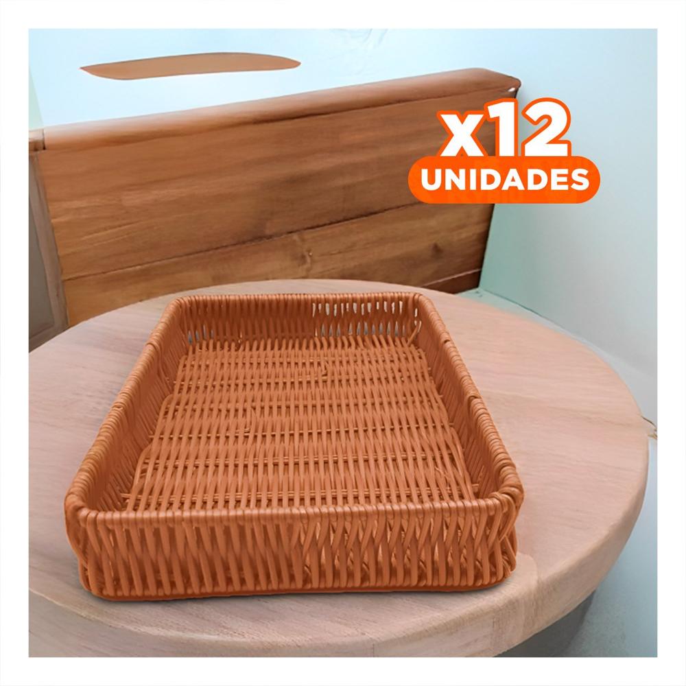 Pack12 Organizador Rectangular de Plastico Tejido 34x24x4cm para Vitrinas de Comedor