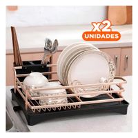 Pack2 Escurridor de Platos con Drenaje Integrado y Soporte Oro Rosa Y+Papel Regalo