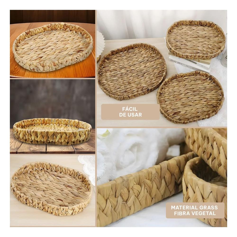 Bandeja tejida ovalada Grass 29x20x4.5cm mostaza para almacenar ropa y accesorios