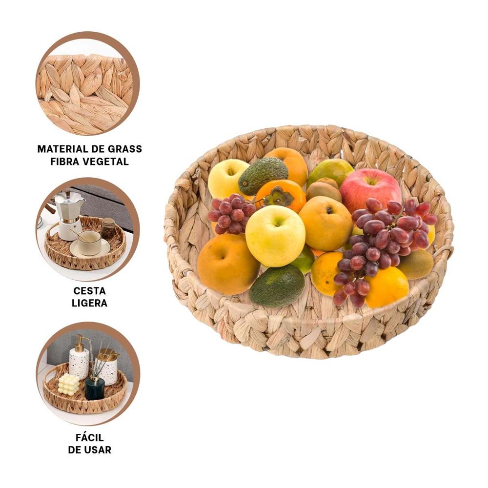 Canasto Tejido Circular Grass 23x4cm Mostaza Para Casa Y Espacios Decorativos Y+Ligas Regalo