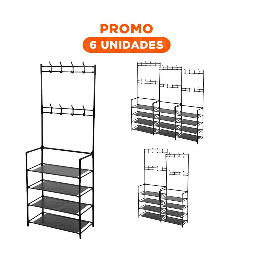 Pack6 Base Recta con Percheros Negro para Calzado