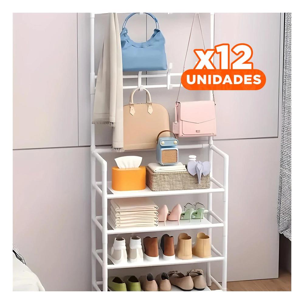 Pack12 Mueble Practico Blanco con Percheros Recto para Zapatos y Uso Diario