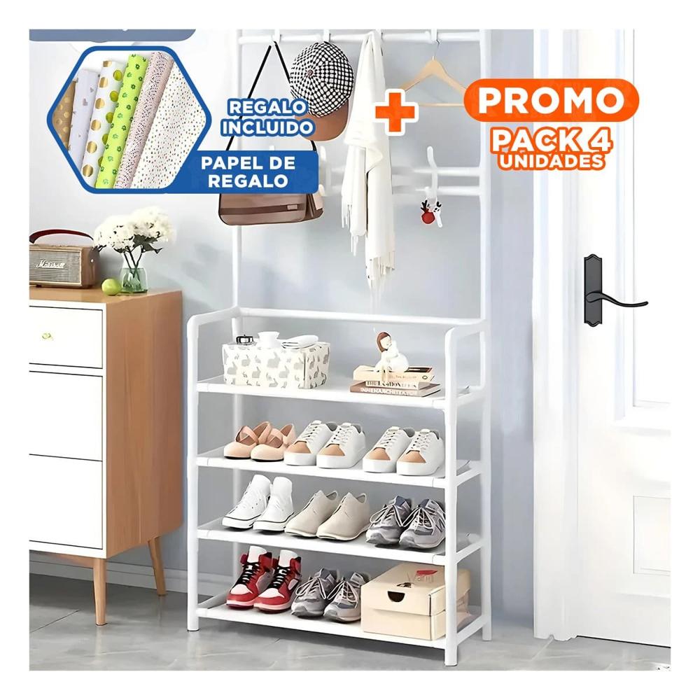 Pack4 Mueble Funcional Blanco con Percheros Recto para Zapatos y Practicidad Y+Papel Regalo