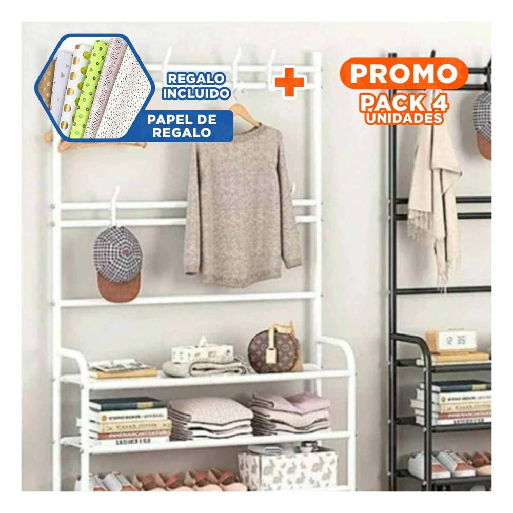 Pack4 Estante Compacto de Calzado con Percheros Curvos Blanco Y+Papel Regalo