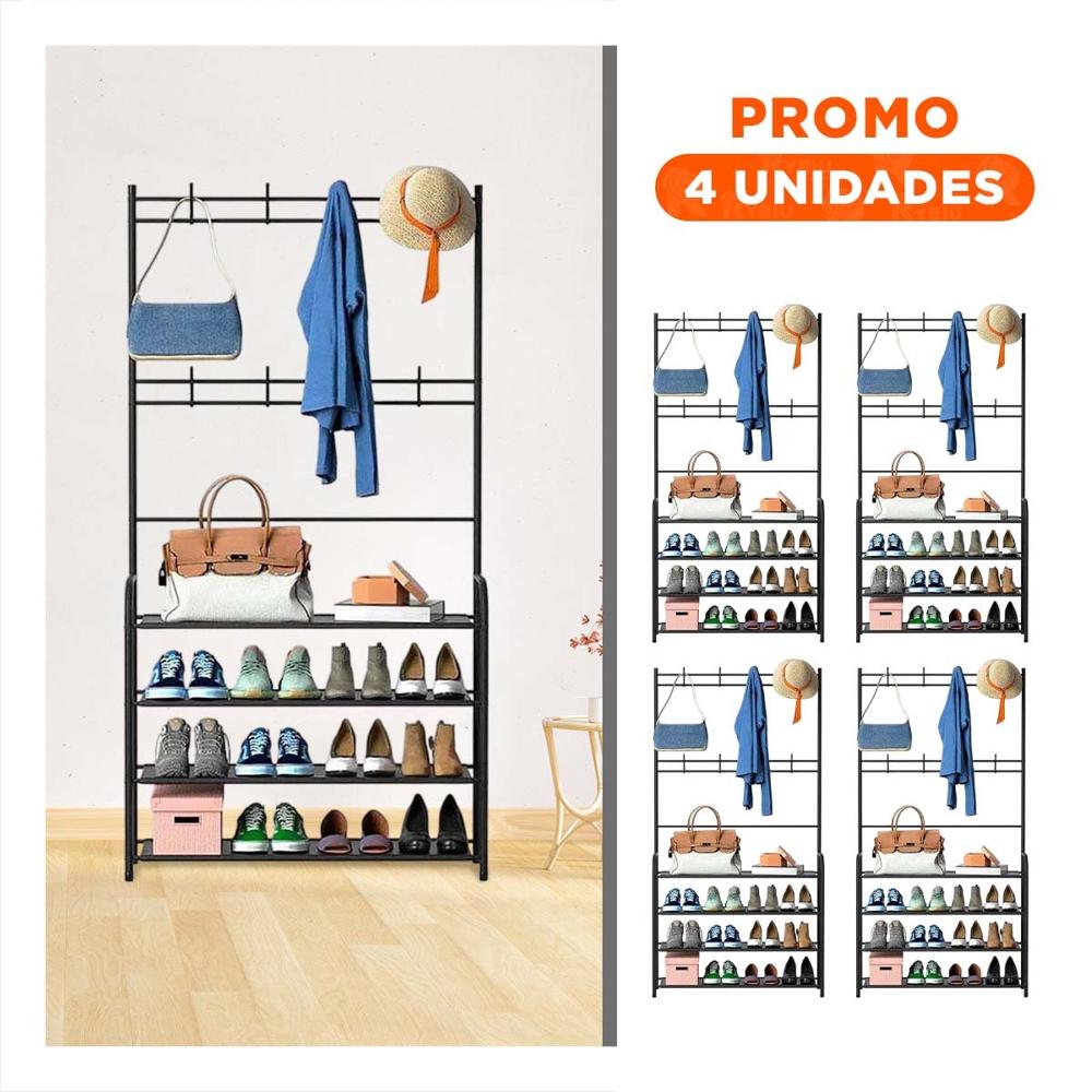 Pack4 Zapatera con Percheros Curvos Color Negro para Organizar Calzado Y+Regalo Sticker