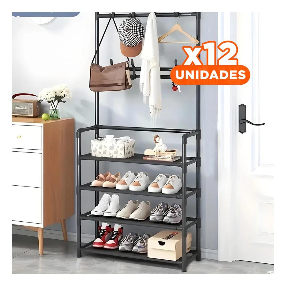 Pack12 Mueble Recto con Percheros Negro para Zapatos