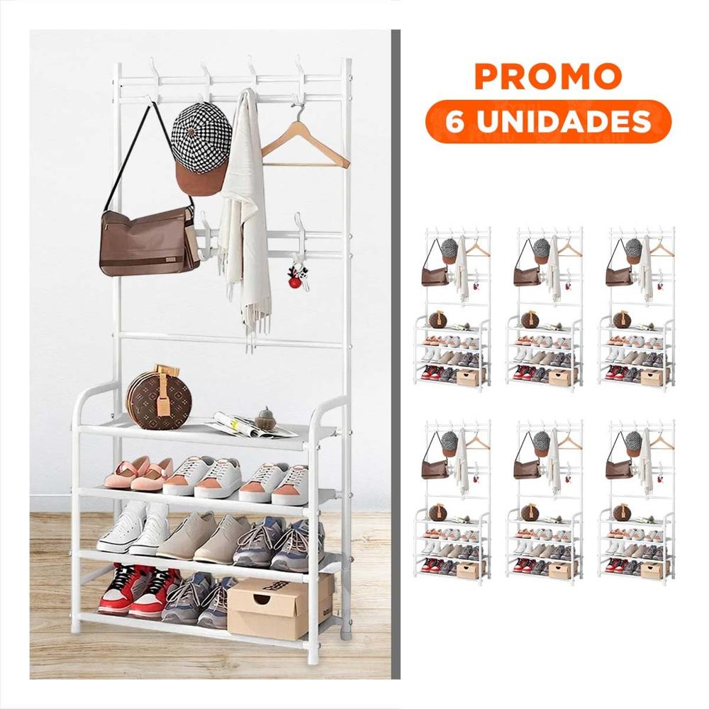 Pack6 Unidad Compacta de Calzado con Percheros Curvos Blanco