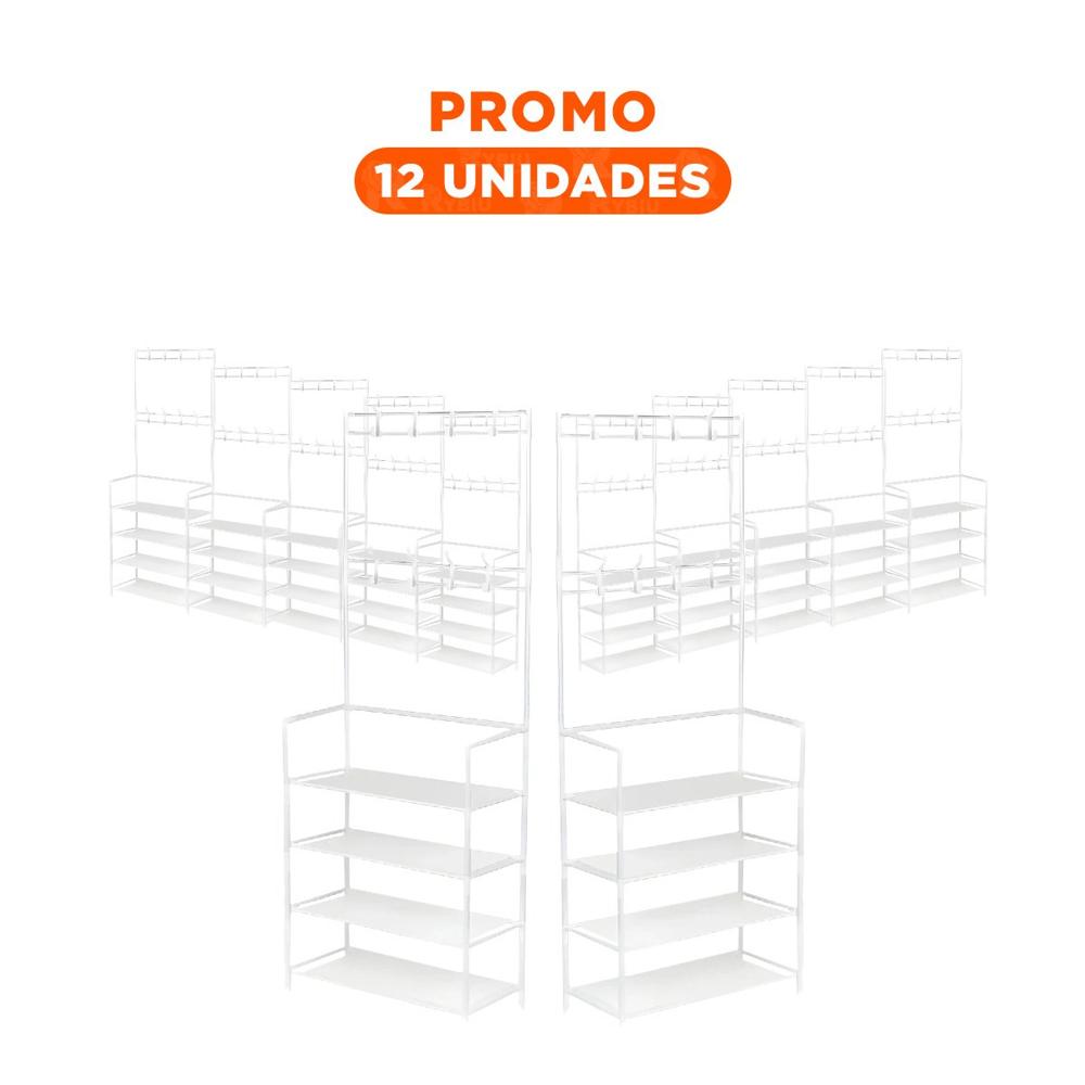 Pack12 Estante Practico Blanco con Percheros Recto para Zapatos y Ropa Y+Regalo Sticker