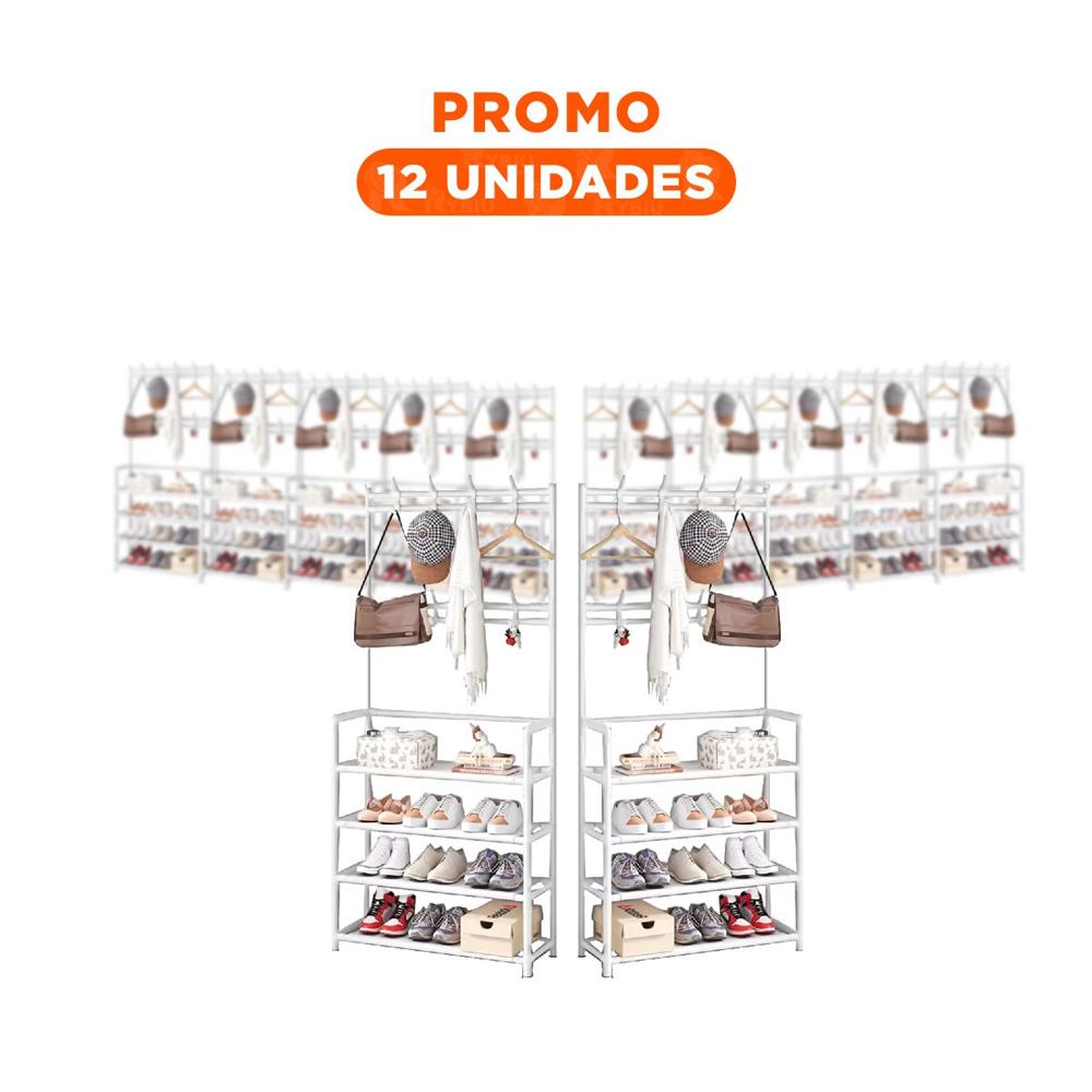 Pack12 Unidad Funcional Zapatero con Percheros Recto Blanco para Hogar Y+Regalo Sticker