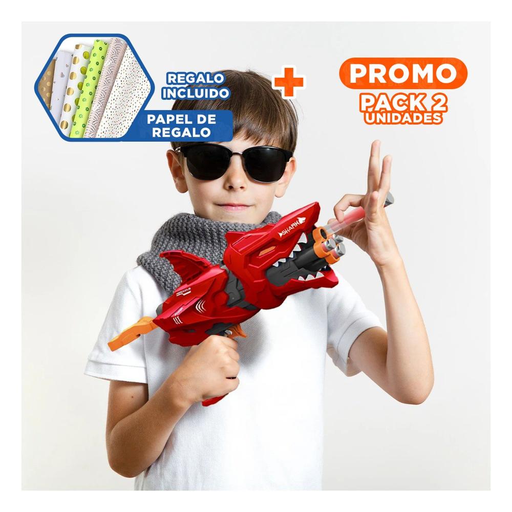 Pack2 Equipo de Juego Lanza Dardos Tipo Tiburon Color Rojo para Casa Y+Papel Regalo