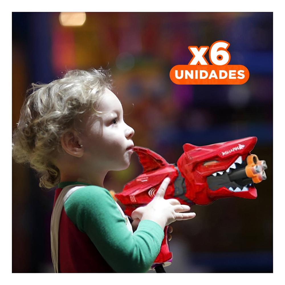 Pack6 Sistema de Lanza Dardos Tipo Tiburon   Color Rojo para Diversion Y+Regalo Sticker