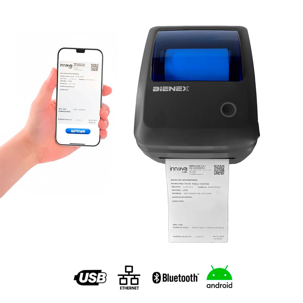 Impresora térmica de etiquetas código de barras Bluetooth  Ethernet LAN USB 110MM