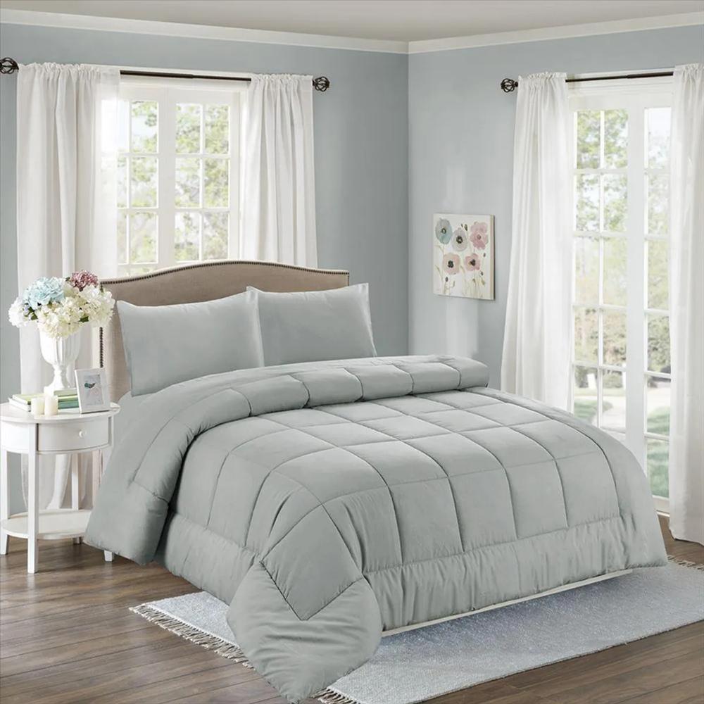 Edredón acolchado 2 plazas y Juego de sábanas Algodón - Plateado