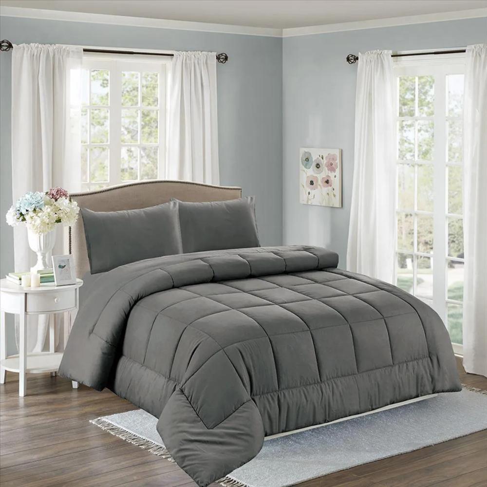 Edredón acolchado 2 plazas Y Juego de sábanas  Algodón - Gris