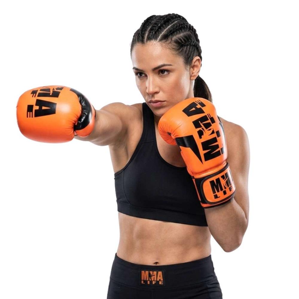 GUANTES DE BOXEO NARANJA MODELO MMA LIFE REAL FITNESS PERU