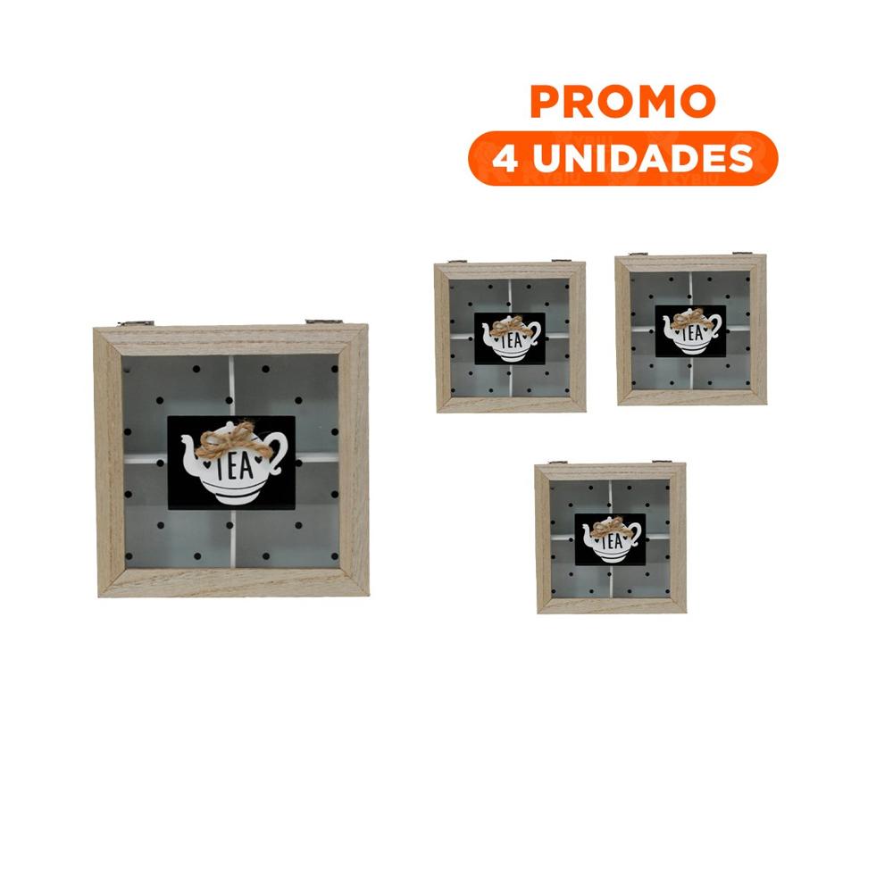 Pack4 Bandeja de Madera con Compartimentos para Te y Cafe Blanco Casa Navidad Y+Regalo Sticker