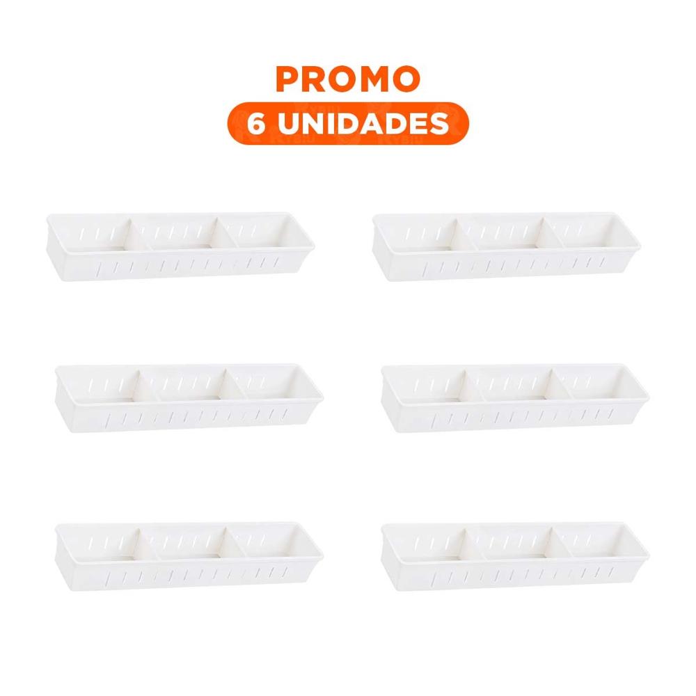 Pack6 Contenedor Organizadora Ajustable con Tableros 34.6x12x5cm Blanco Compacto