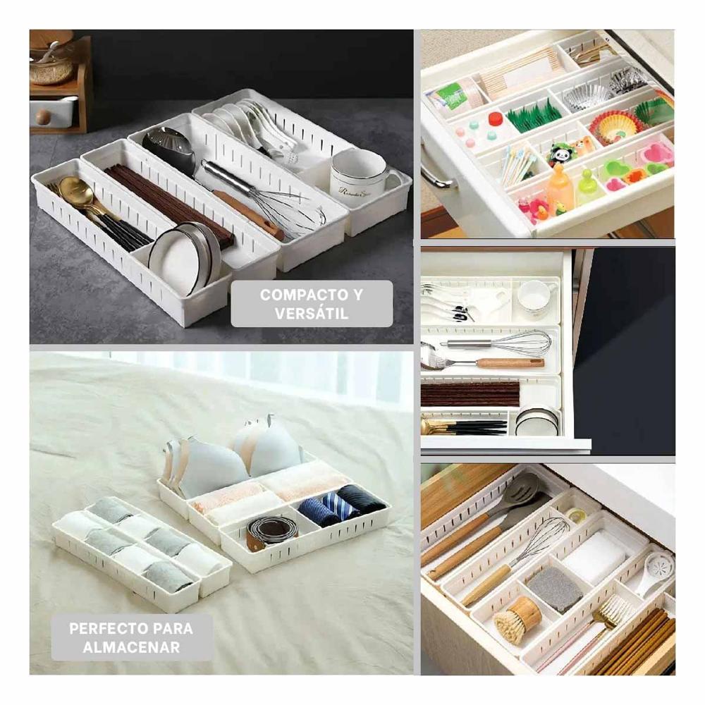 Organizador Blanco Compacto con Divisiones 34.6x8x5cm Ajustables Practicas Hogar