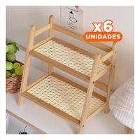 Pack6 Soporte 2 Niveles de Bambu Beige Repisa para Cocina Y+Papel Regalo