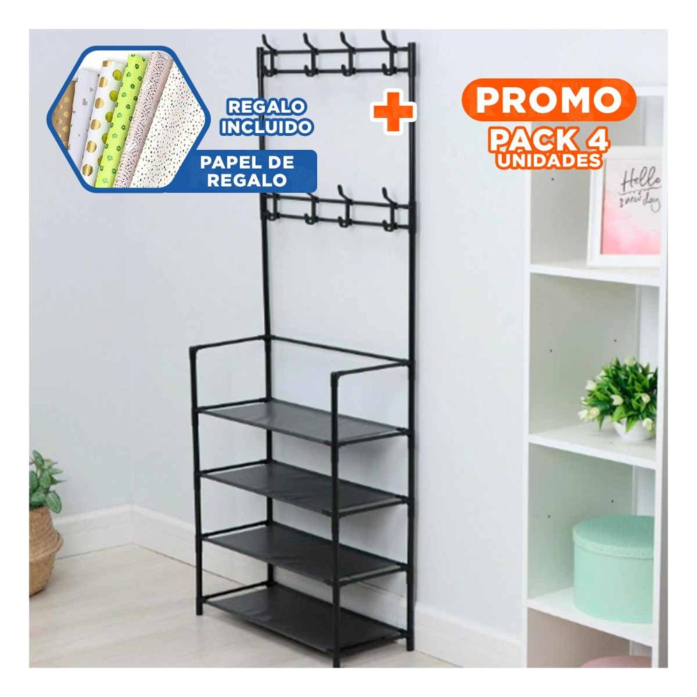 Pack4 Estructura Recta con Percheros Negro para Calzado Y+Papel Regalo
