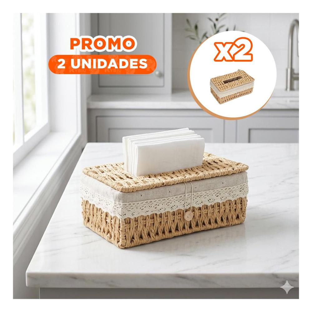 Pack2 Soporte Servilletas Tejido Beige con Forro Tela 20x14x9cm Y+Regalo Sticker
