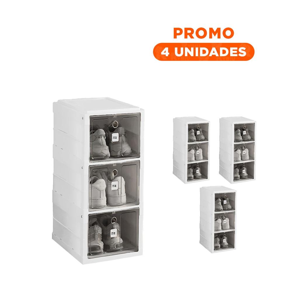 Pack4 Estante de Tres Niveles Blanco con Sistema Plegable y Tapa Negra Y+Regalo Sticker