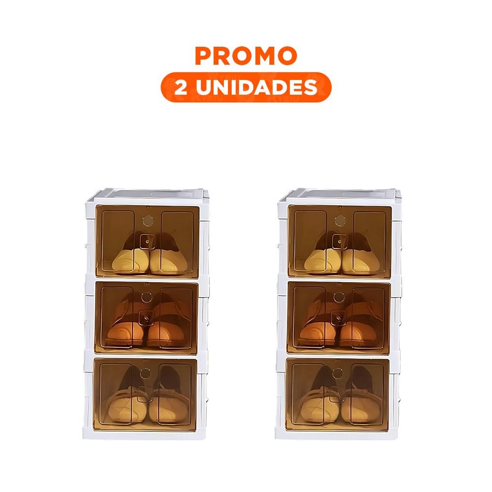 Pack2 Zapatera de Uso Domestico Blanca con 3 Niveles Plegables y Tapa Ambar
