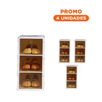 Pack4 Estante de Tres Niveles Blanco con Sistema Plegable y Tapa Ambar Y+Regalo Sticker