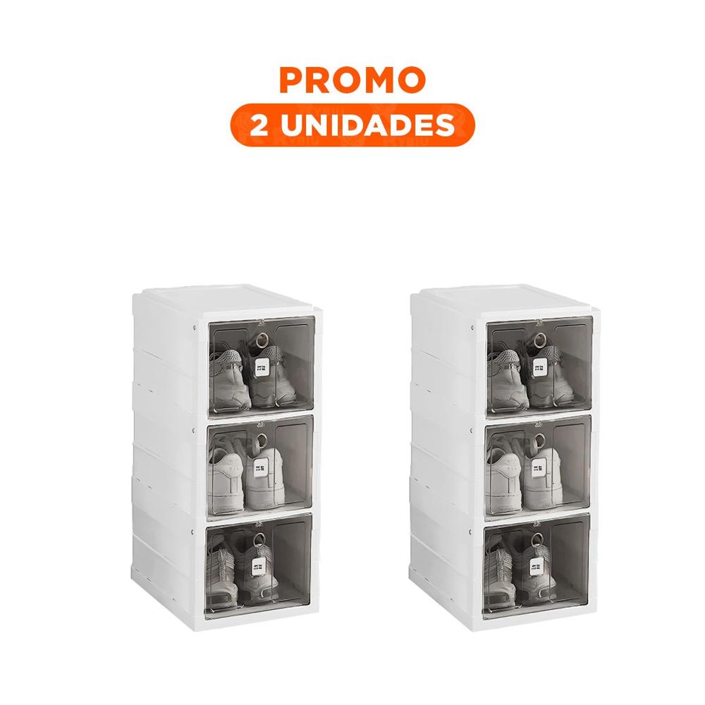 Pack2 Zapatera de Uso Domestico Blanca con 3 Niveles Plegables y Tapa Negra