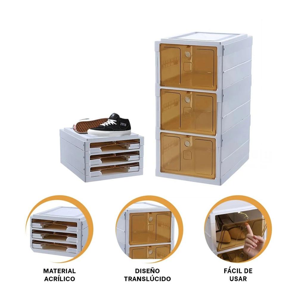 Organizador Plegable Blanco con 3 Niveles para Calzado y Tapa Ambar Y+Ligas Regalo