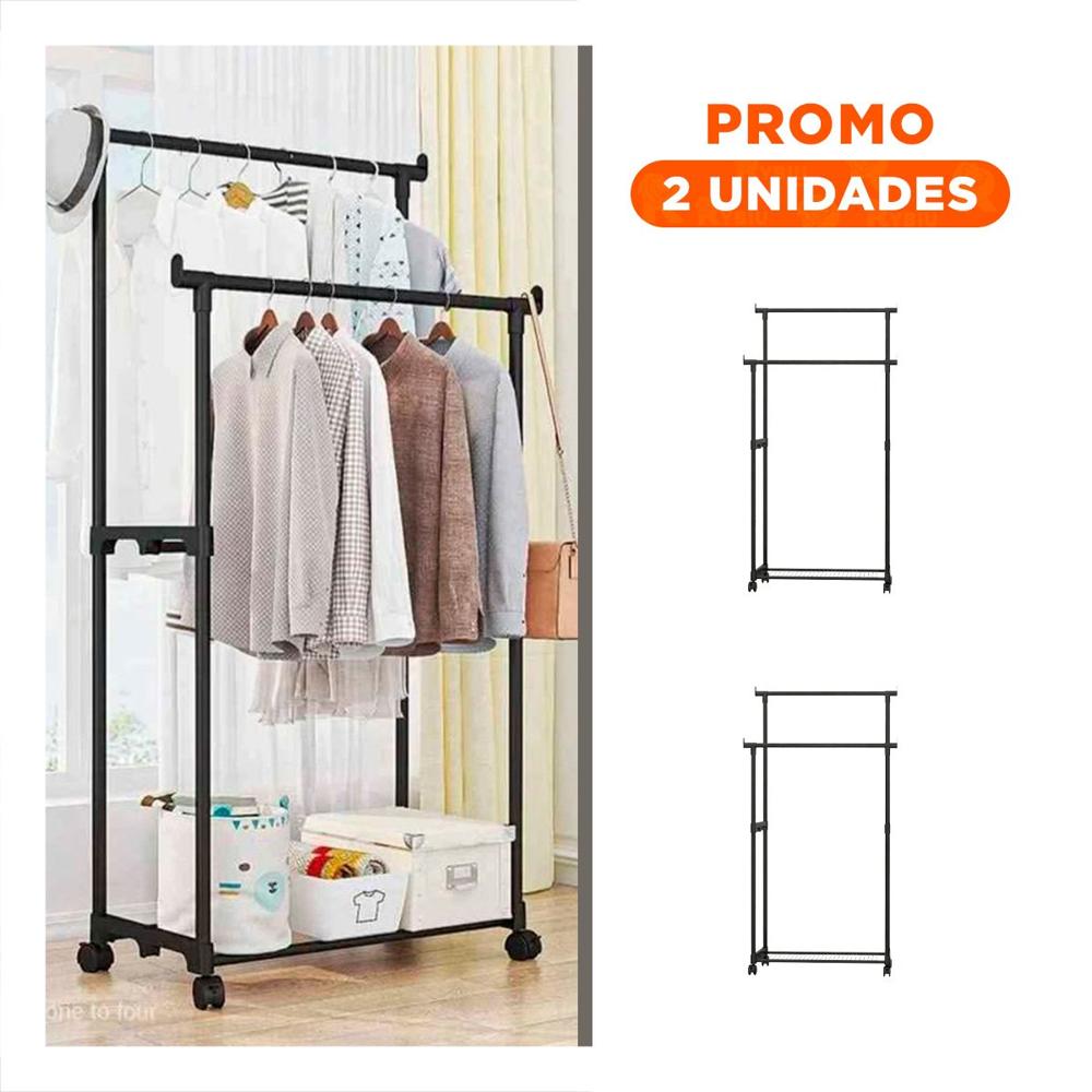 Pack2 Perchero Colgador Doble de Ropa Negro Duradero y Moderno para Ropa y Accesorios