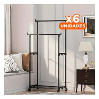 Pack6 Barra Colgador Doble de Ropa Negro Versatil y Resistente para Ropa Y+Regalo Sticker