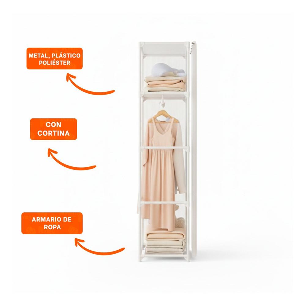 Vitrina Practica de Ropa con Cortina Blanco para Mantener Orden Y+Ligas Regalo
