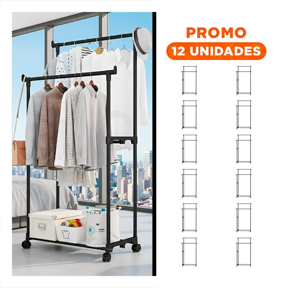 Pack12 Perchero Doble de Ropa Negro Compacto y Funcional para Organizar Y+Regalo Sticker