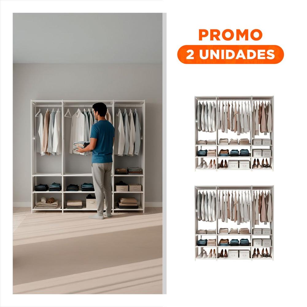 Pack2 Closet de Ropa Blanco Abierto Moderno y Elegante para Sala y Dormitorio