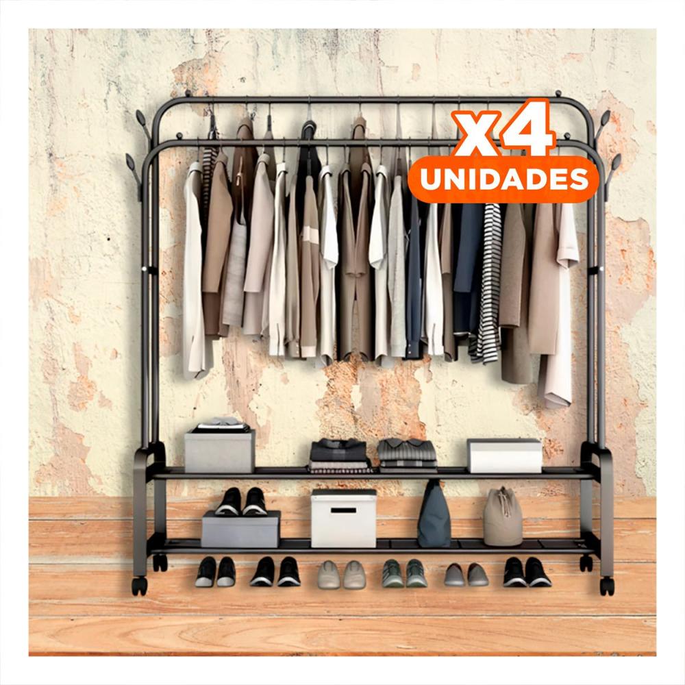 Pack4 Soporte Compacto para Cocina con Colgador Doble y Ruedas Negro Y+Papel Regalo