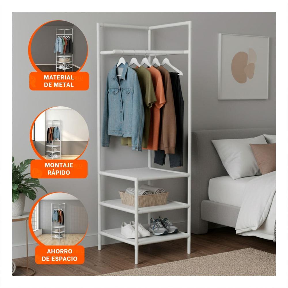 Estructura de Esquina con Perchera y Repisas para Calzado Diario Y+Post It