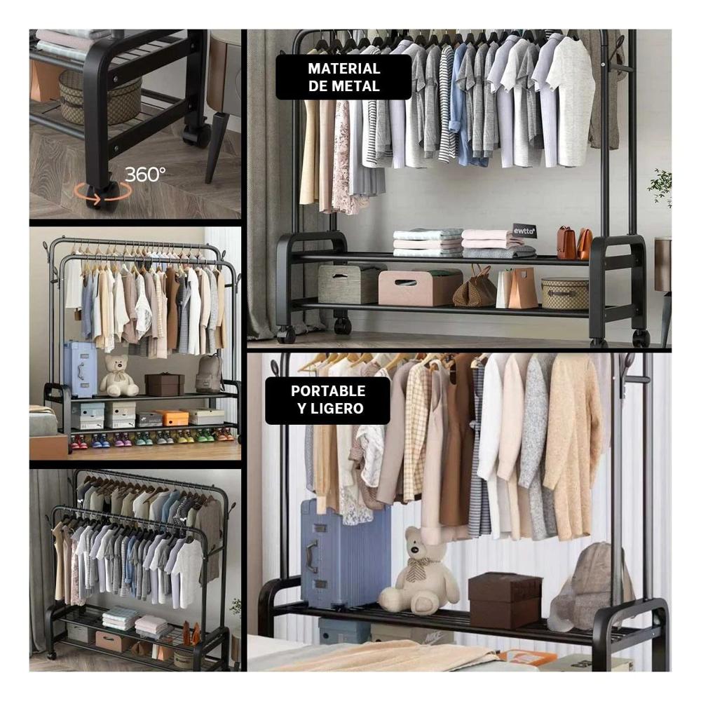 Mueble con Alta Capacidad para Sala y Oficina con Colgador Doble Negro