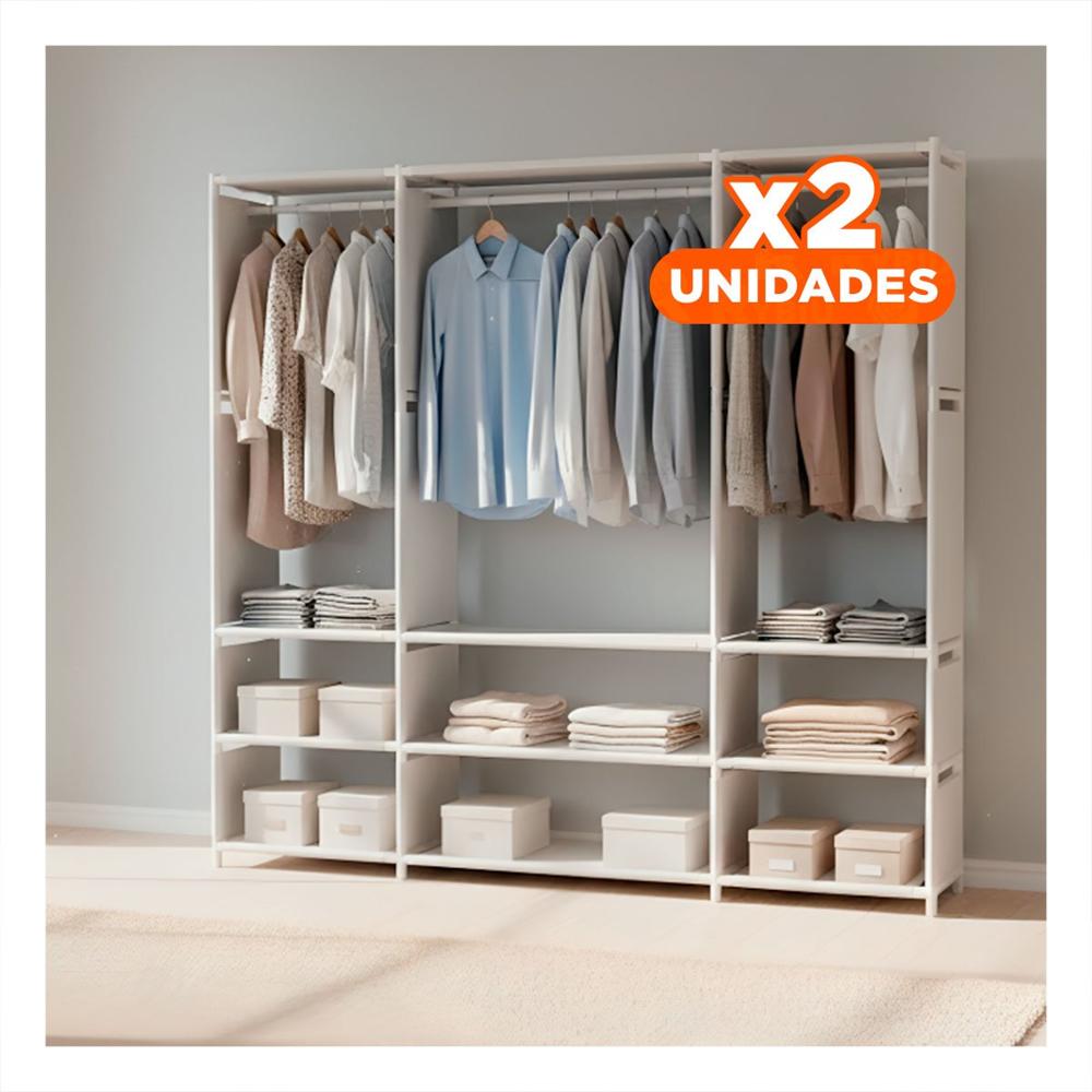 Pack2 Mueble de Ropa Blanco Abierto para Cocina Dormitorio y Oficina Y+Regalo Sticker