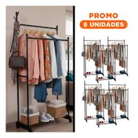 Pack6 Panel Moderno Doble De Ropa Negro Compacto y Resistente