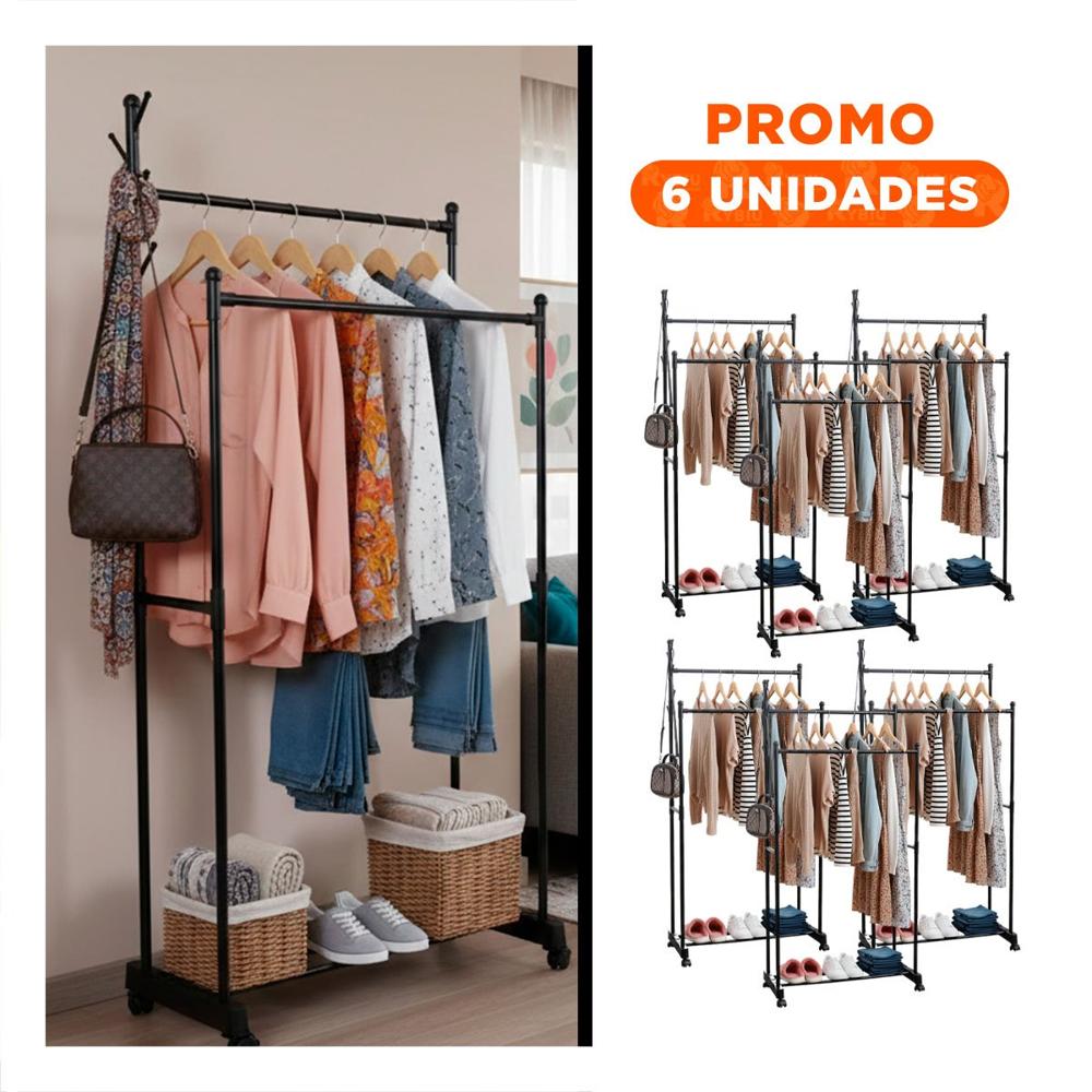 Pack6 Panel Moderno Doble De Ropa Negro Compacto y Resistente