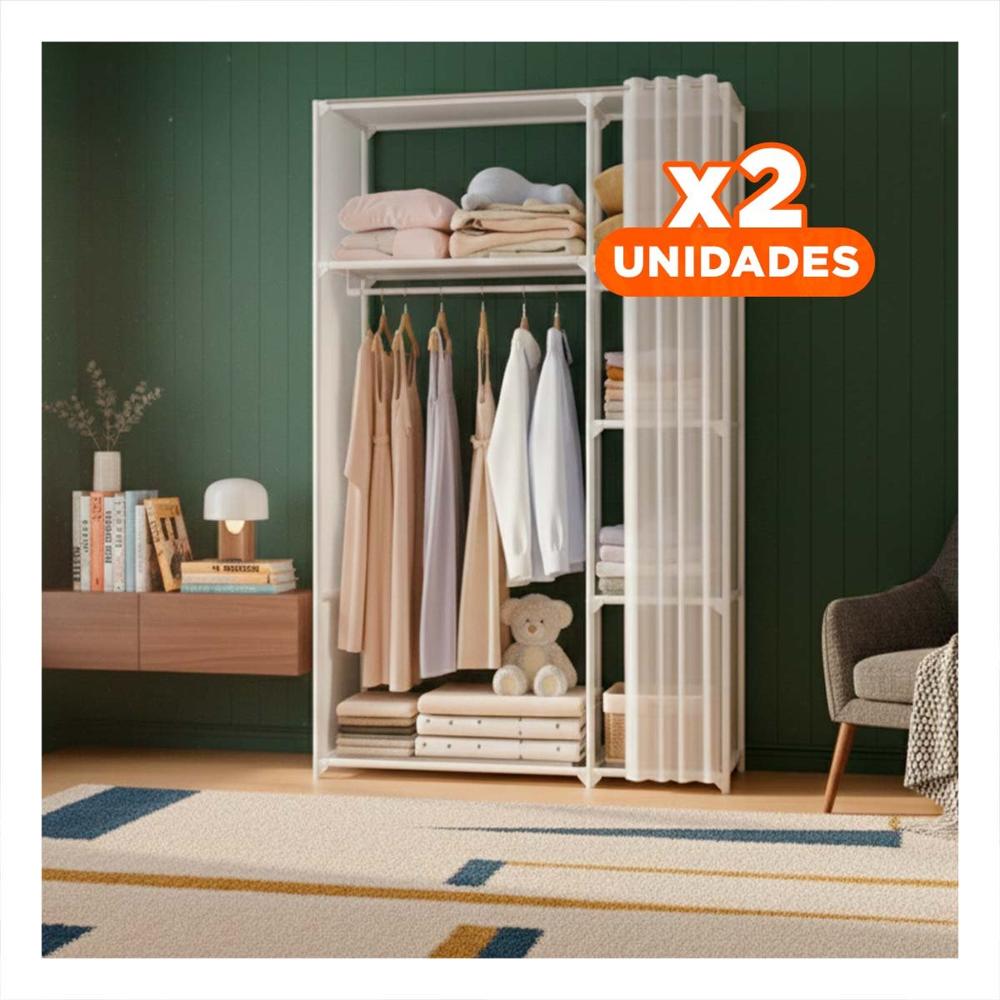 Pack2 Estante Practico de Ropa con Cortina Blanco para Mantener Orden Y+Regalo Sticker