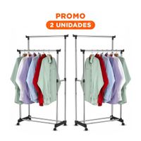 Pack2 Estacion Colgador Doble de Ropa Barra Pequena Plateado Uso Diario