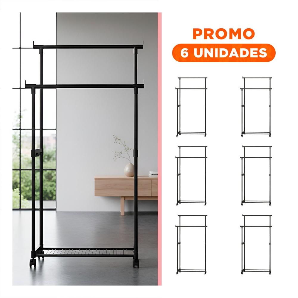 Pack6 Panel Colgador Doble de Ropa Negro Elegante y Practico para Organizar la Ropa