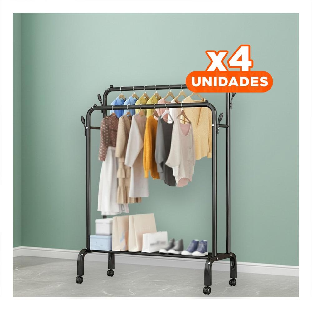 Pack4 Modulo Estante Perchero Doble con 1 Nivel Inferior Negro Uso Interior Y+Papel Regalo