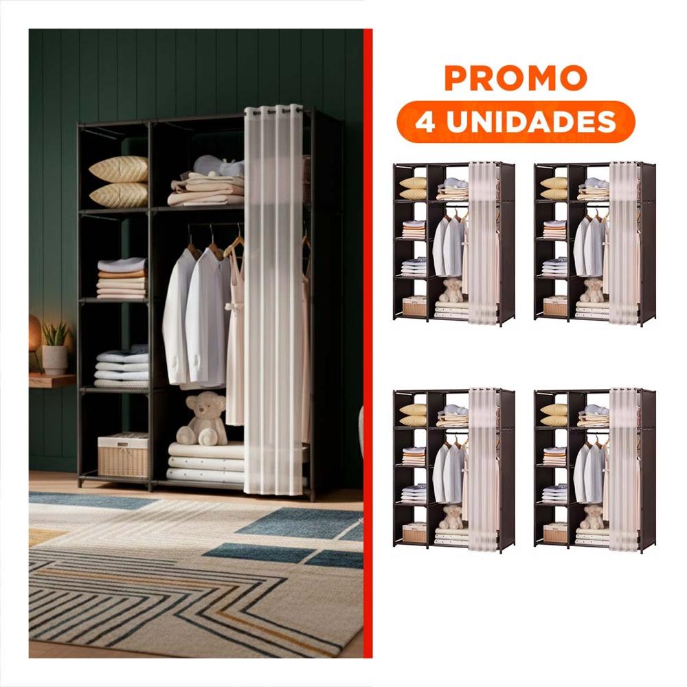 Pack4 Estante Elegante de Ropa con Cortina Negro Abierto de Casa y Dormitorios Y+Regalo Sticker